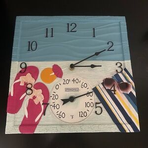 “At The Pool” Poly Resin Clock with Thermometer. NWOT